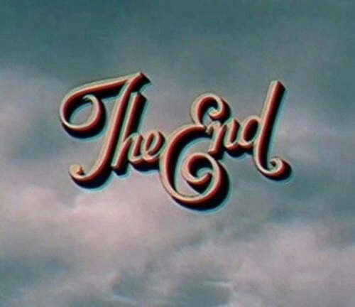 Text graphic that says 'The End' in a decorative font against a cloudy background.